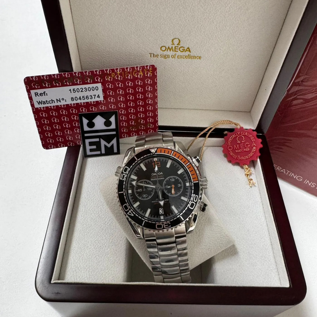 Seamaster Planet Ocean Chronograph – Black & Orange | Stainless Steel Bracelet