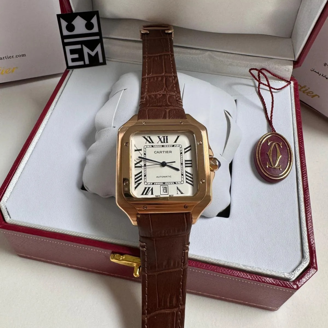 CRT Santos Automatic – Gold with Brown Leather Strap