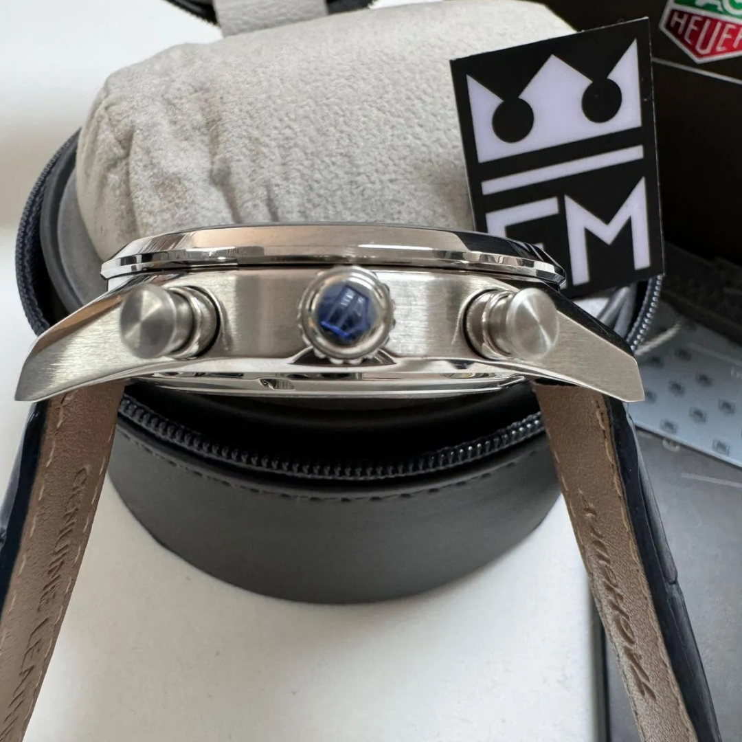 TH Carrera Chronograph – Silver & Blue | Leather Strap