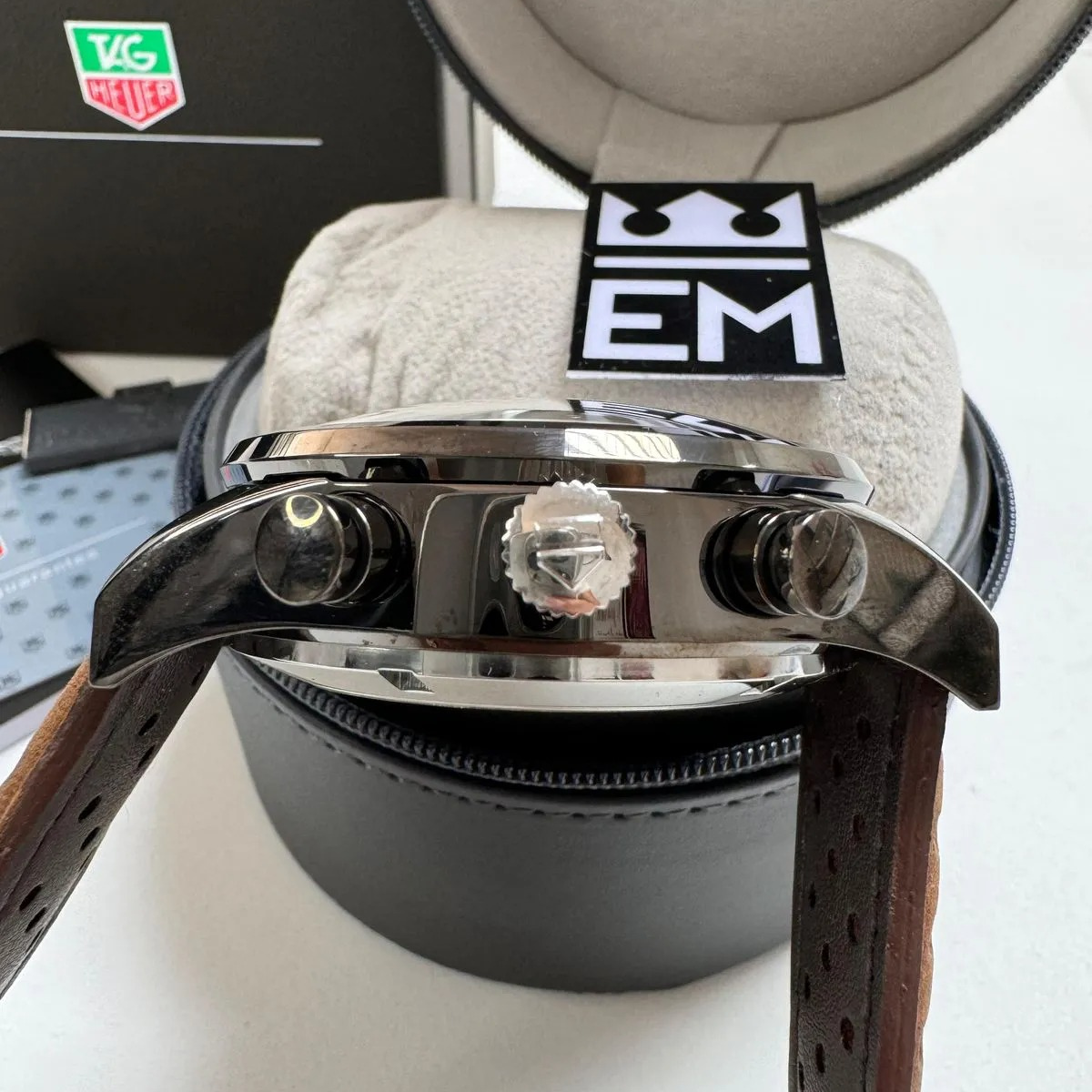 TH Carrera Chronograph Black Brown Leather Strap