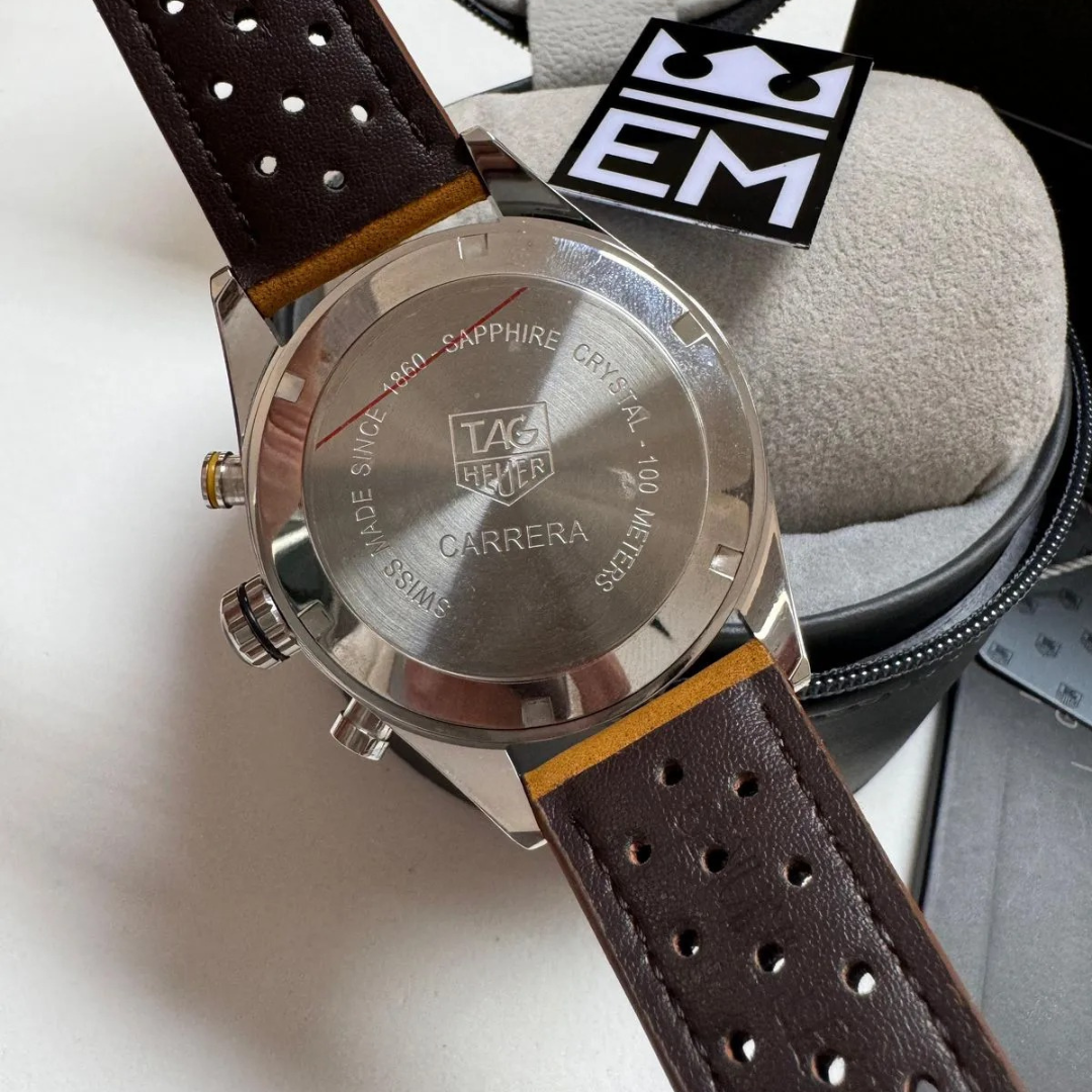TH Carrera Chronograph Black – Automatic | Suede Leather Strap
