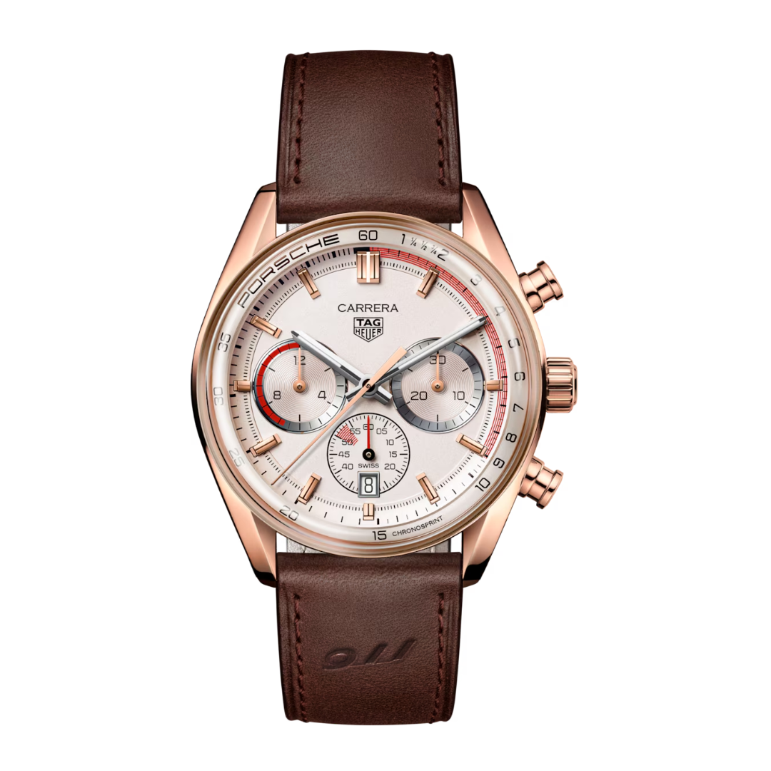TH Carrera Chronosprint – Silver/Red – Brown Leather Strap