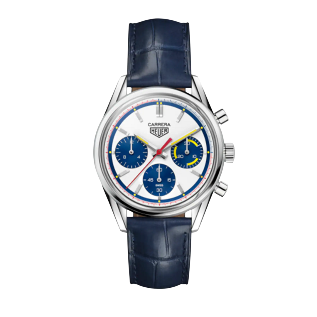 TH Carrera Chronograph – Silver & Blue | Leather Strap