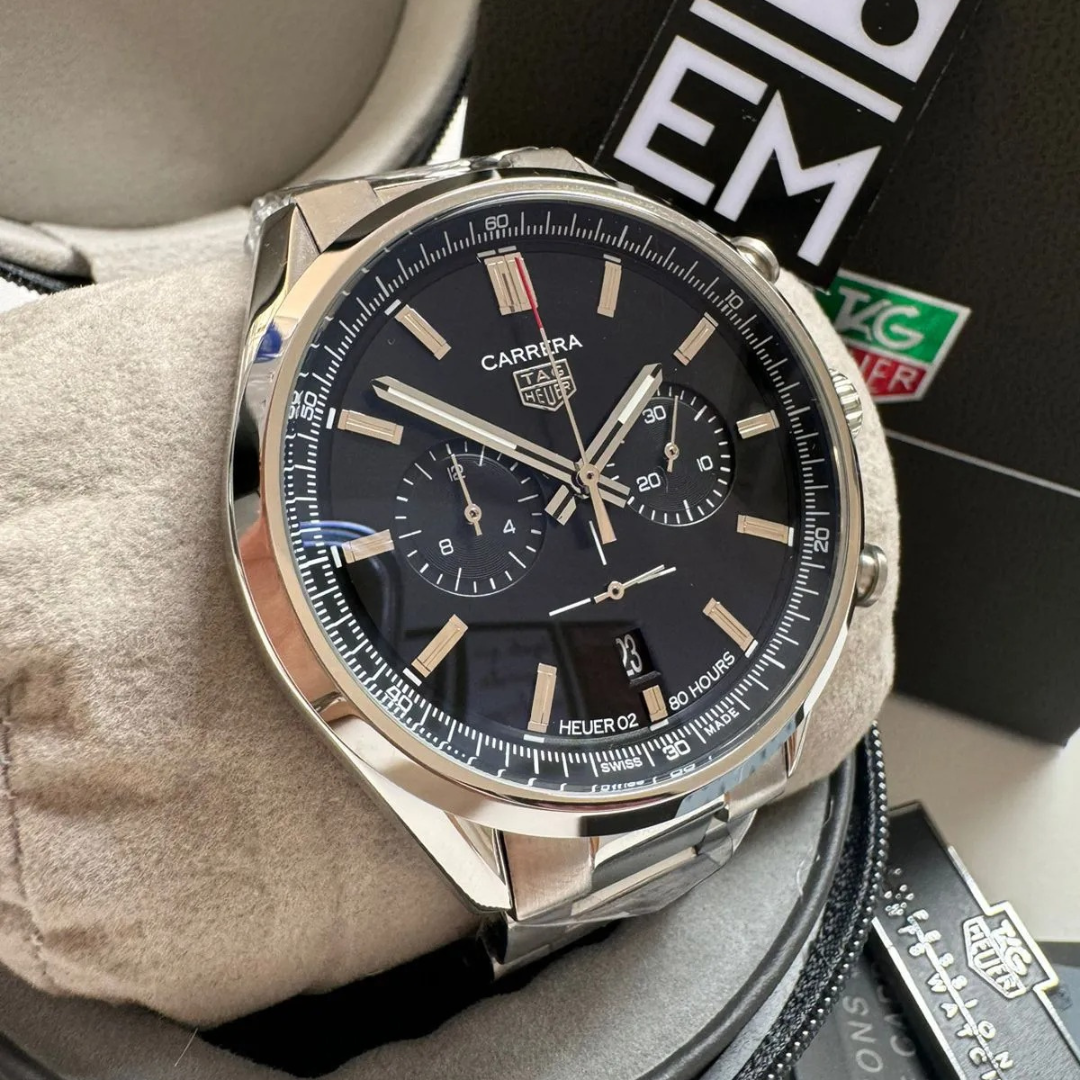TH Carrera Chronograph – Black | Stainless Steel Bracelet
