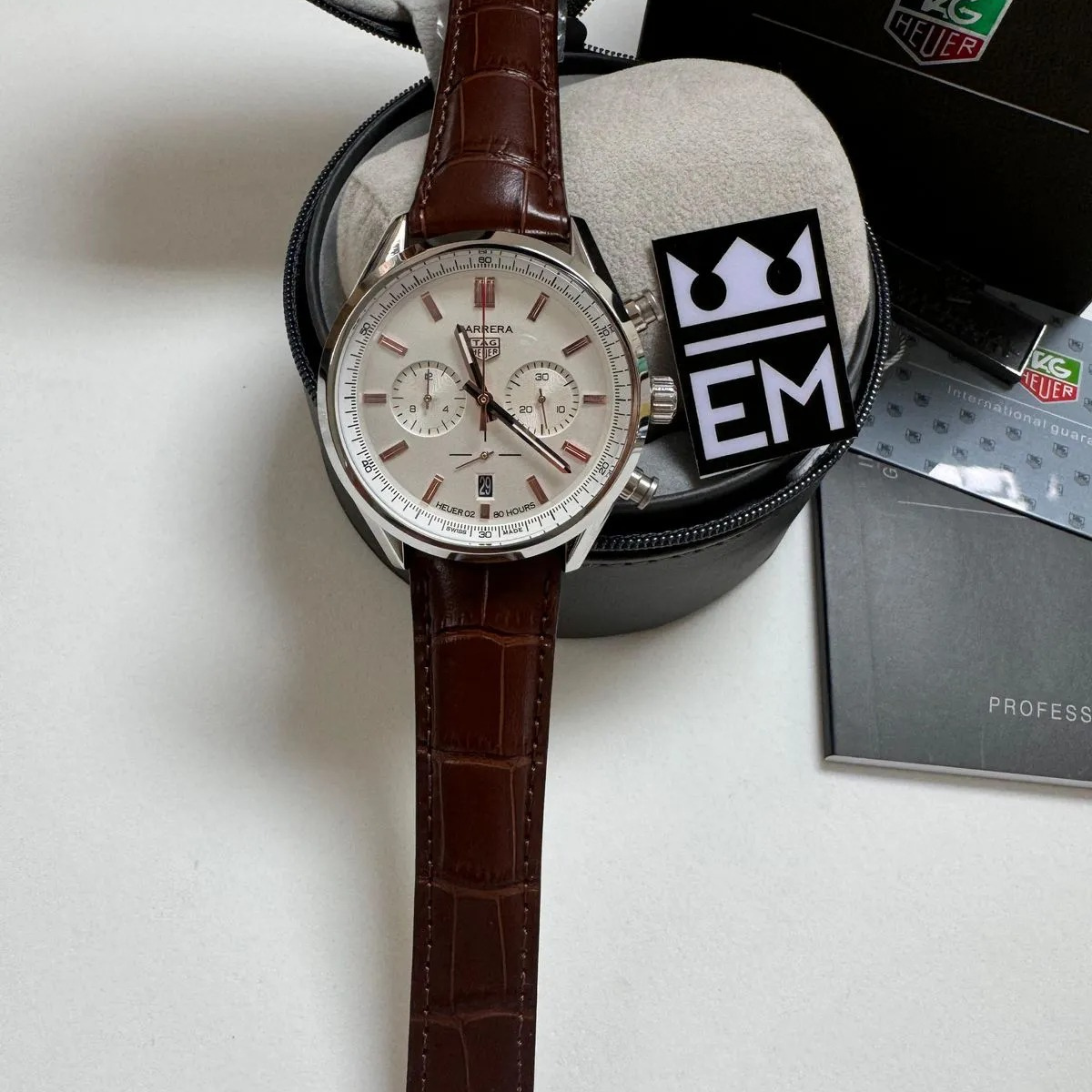 TH Carrera Chronograph – Silver/Rose Gold Brown Leather Strap