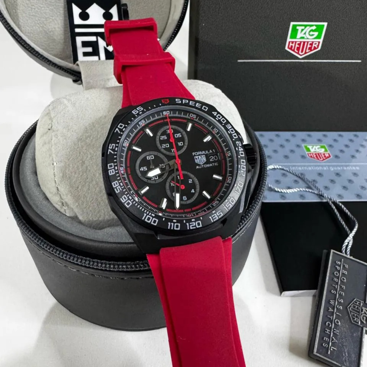 TH  Formula 1 Automatic Chronograph – Black Red with Red Rubber Strap