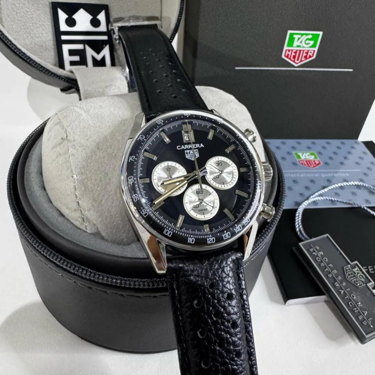 TH Carrera Chronograph – Black/Silver – Leather Strap