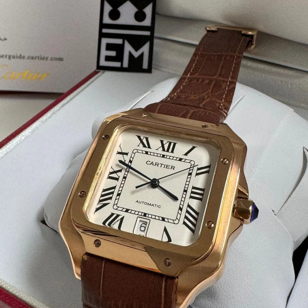 CRT Santos Automatic – Gold with Brown Leather Strap