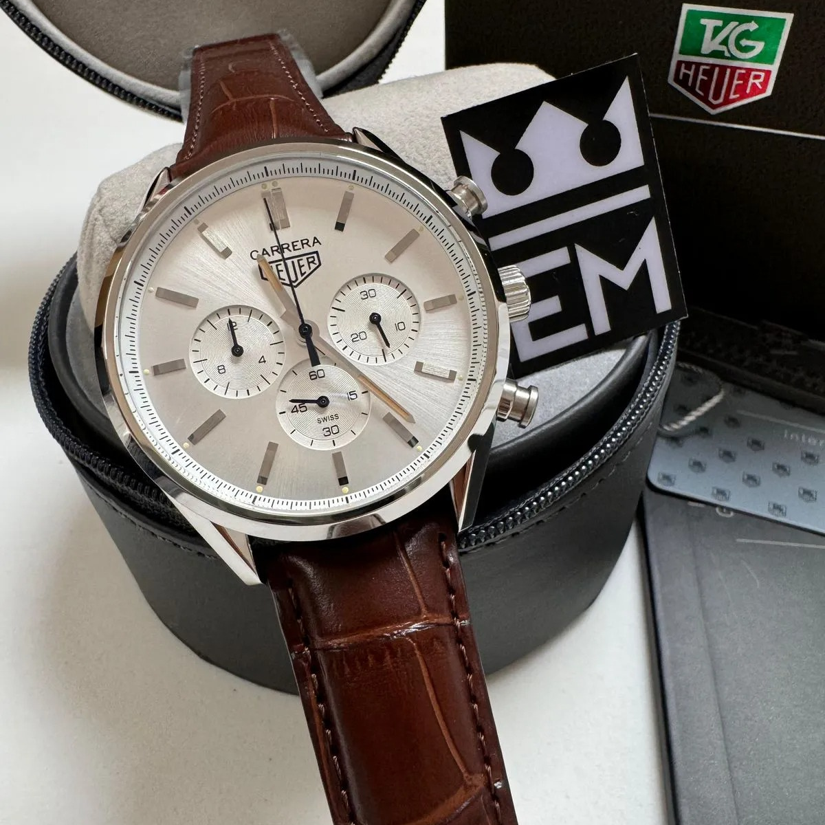 TH Carrera Chronograph – Silver Dial & Brown Leather Strap