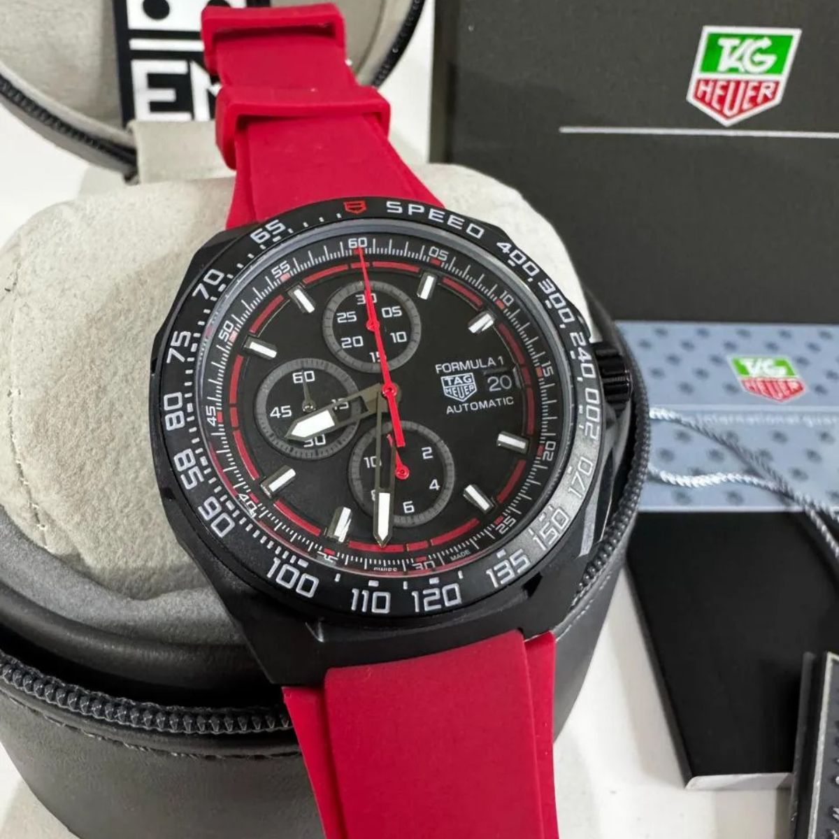 TH  Formula 1 Automatic Chronograph – Black Red with Red Rubber Strap