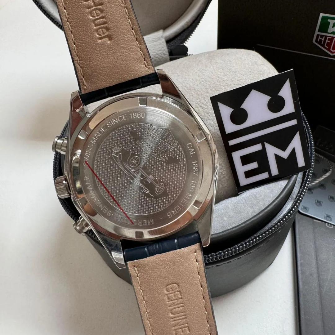 TH Carrera Chronograph – Silver & Blue | Leather Strap