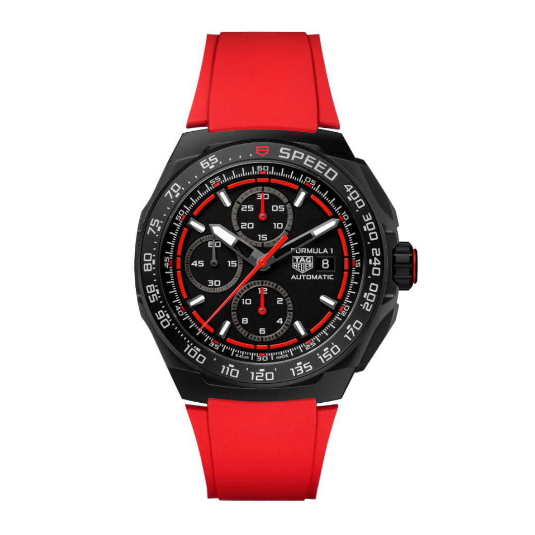 TH  Formula 1 Automatic Chronograph – Black Red with Red Rubber Strap