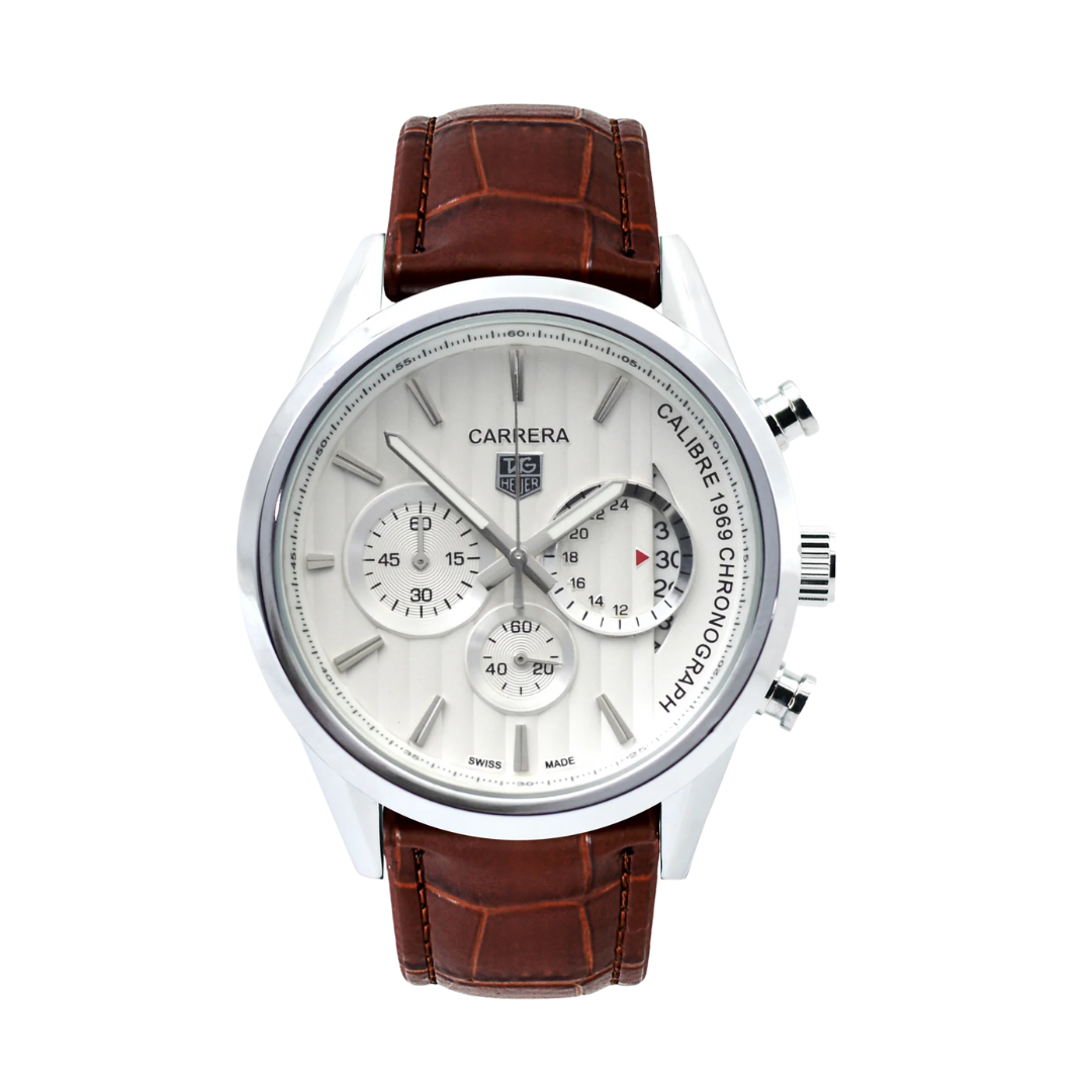 TH Carrera Chronograph – Silver Dial & Brown Leather Strap