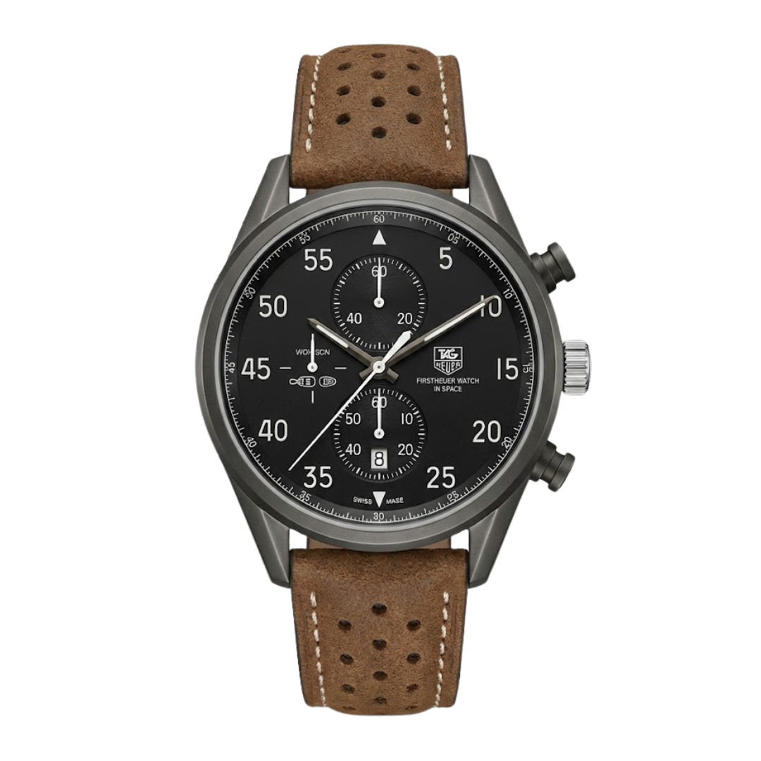 TH Carrera Chronograph Black Brown Leather Strap