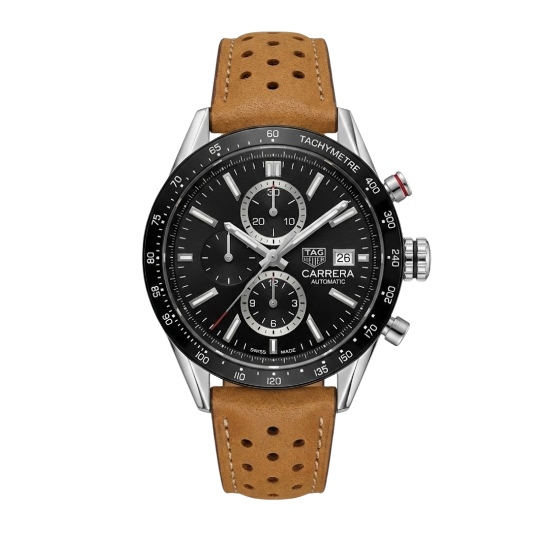 TH Carrera Chronograph Black – Automatic | Suede Leather Strap